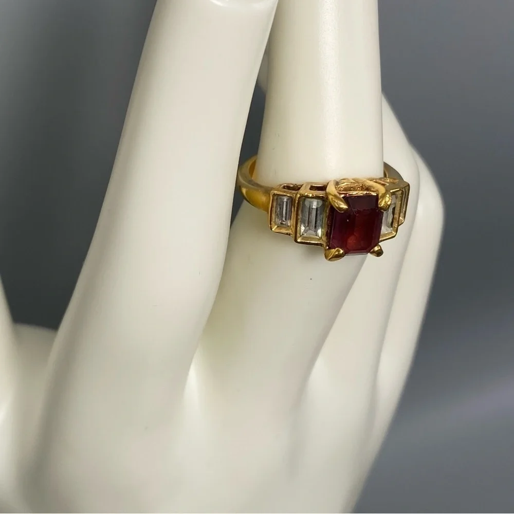 Sterling Silver Gold Ring Garnet Zircon size 7
